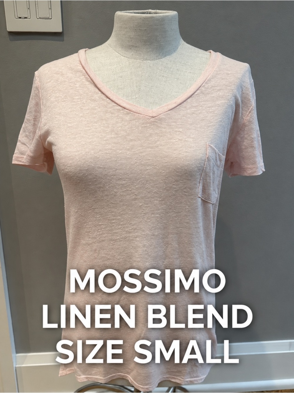Mossimo Supply Co Pink Linen Blend V-Neck Pocket Tee Small